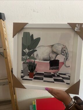 Elephant Bathtub Framed Wall Art - Pink, Green, Black